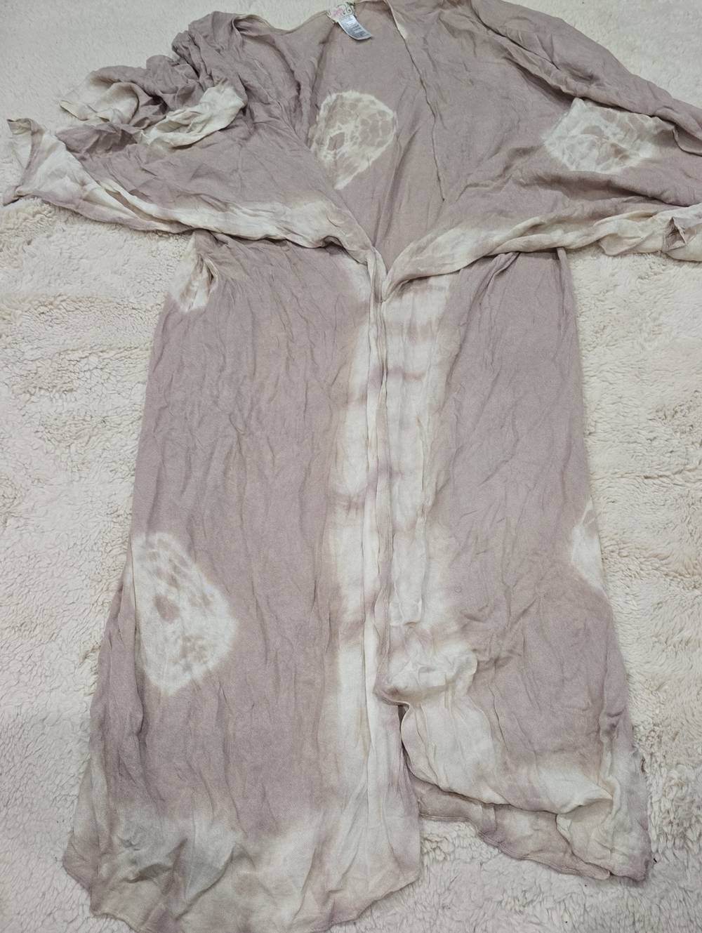 Free People Taupe & Cream Tie-Dye Long Kimono Robe